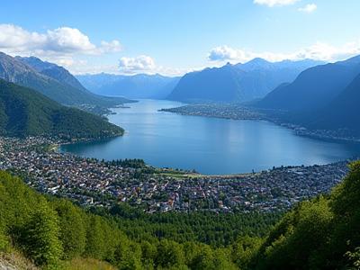 Panoramautsikt over Lillehammer med innsjø og fjell i bakgrunnen